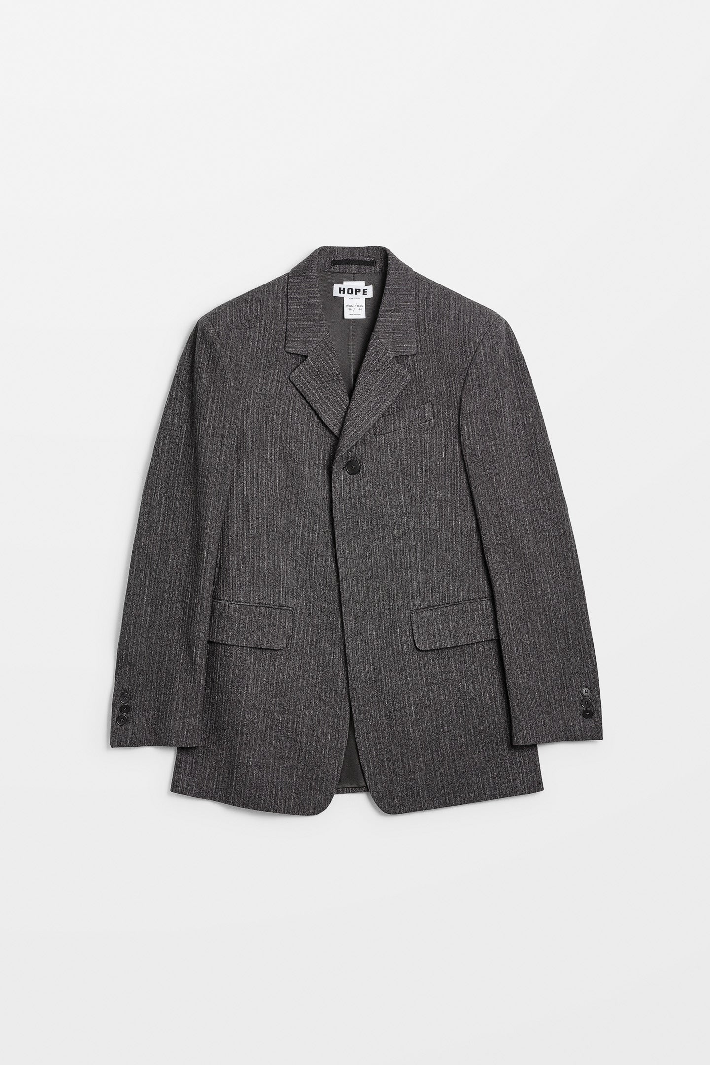 High Buttoned Blazer in Textured Blue Grey Stripe – HOPE STHLM