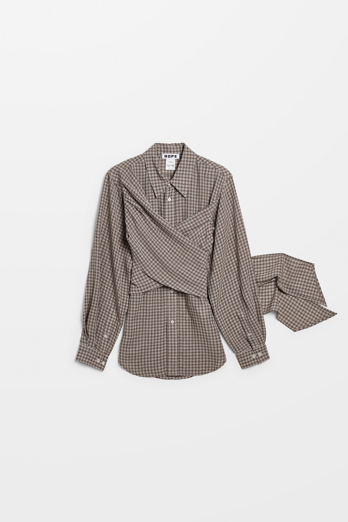 Wrapover Shirt in Soft Grey Check – HOPE STHLM