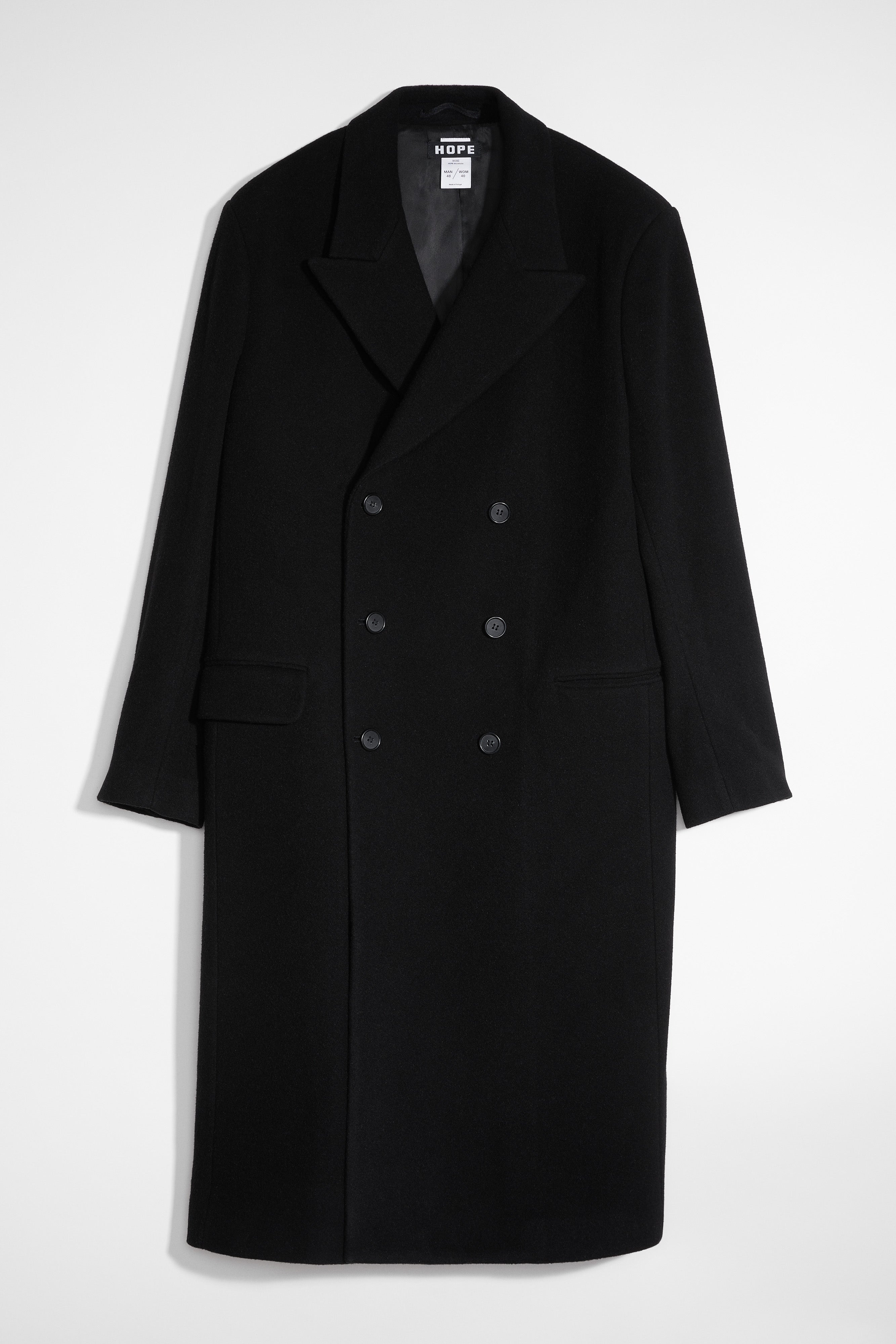 ジャケット・アウター HOPE STOCKHOLM TIME COAT Relaxed Double Breasted Coat - Time Coat in Black Twill – HOPE STHLM