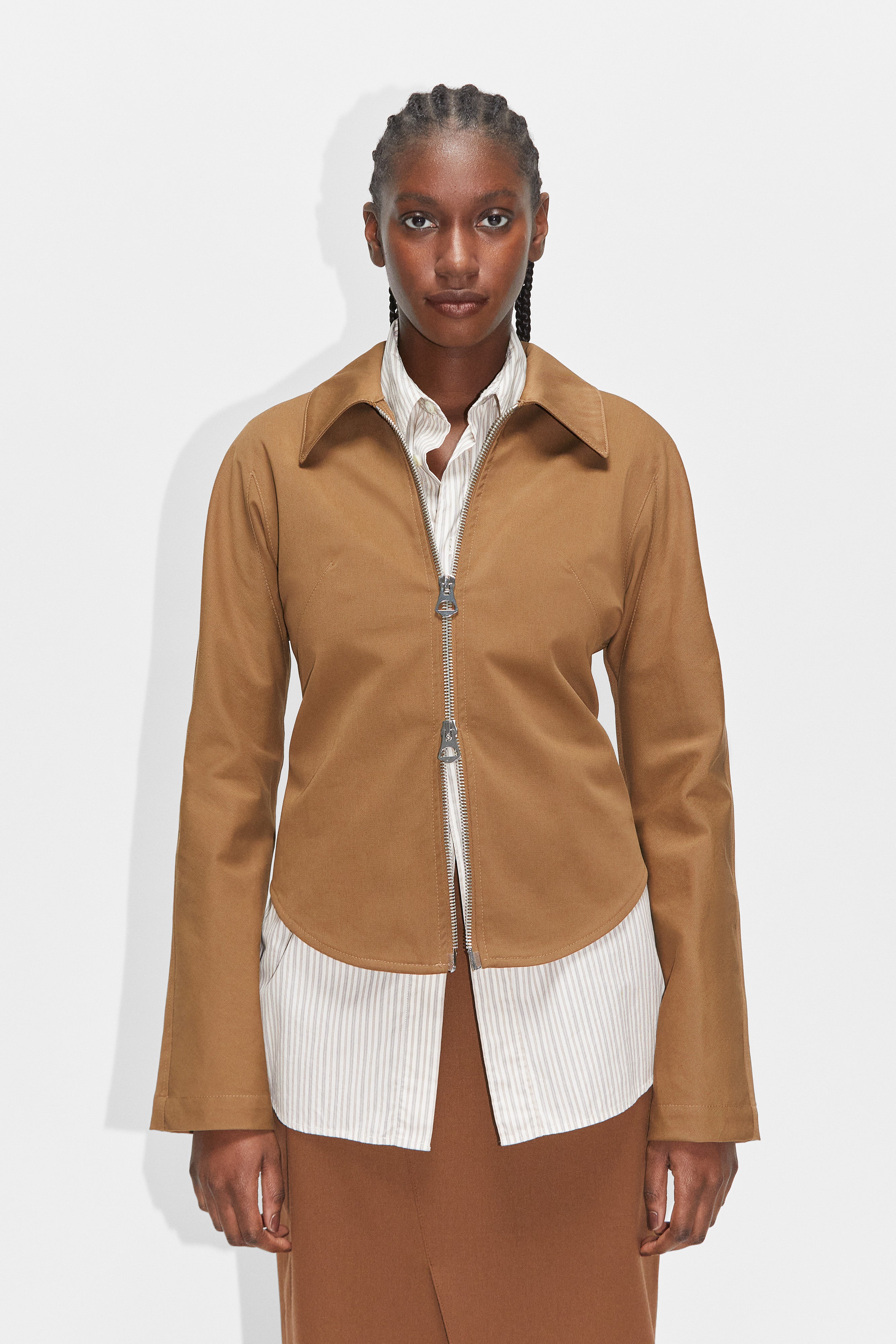 Fitted Zip up Shirt in Vintage Beige HOPE STHLM
