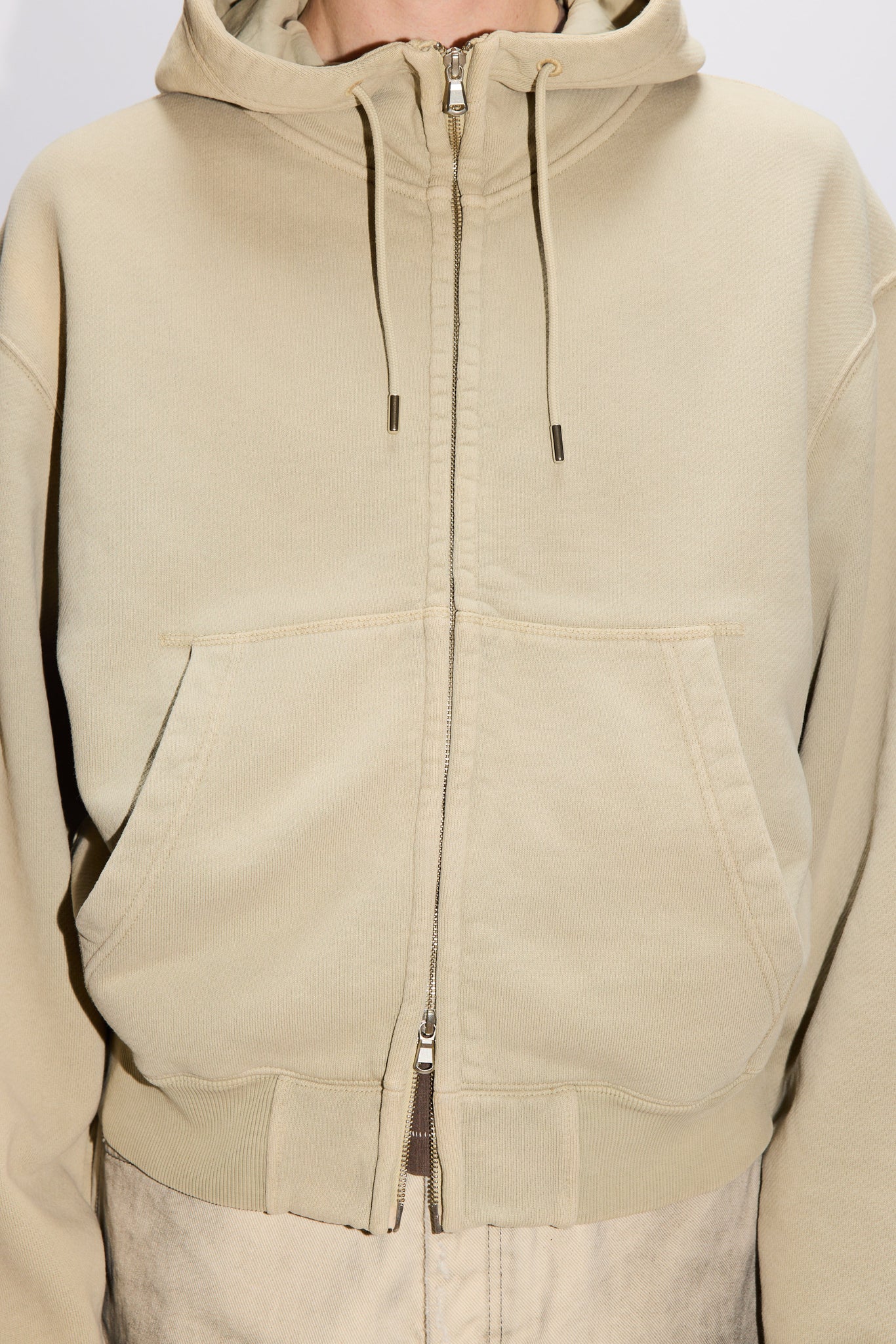 Oversized Zip-up Hoodie - Bubble Zip Hoodie in Faded Khaki