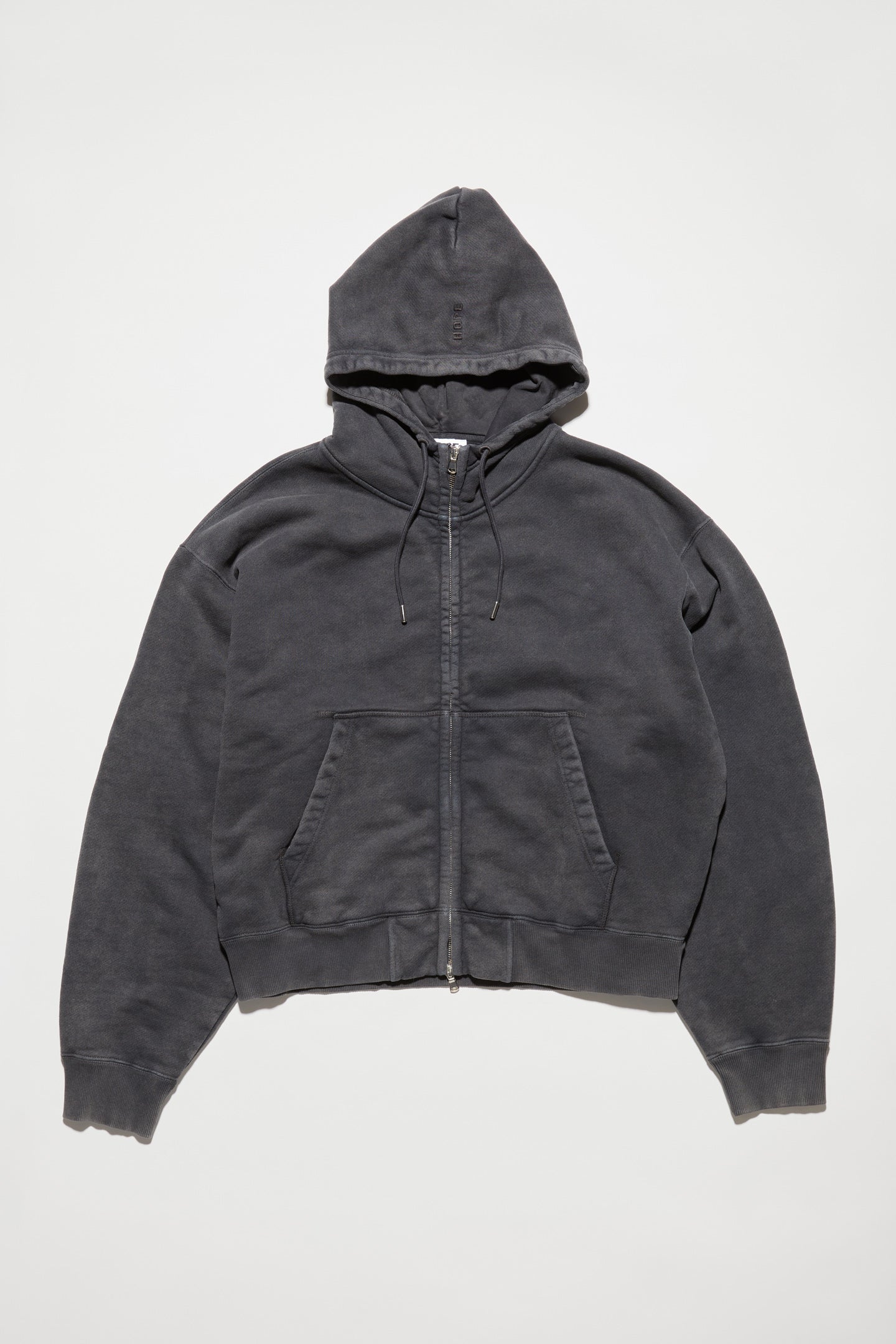 Oversized Zip-up Hoodie - Bubble Zip Hoodie in Washed Black Fleece