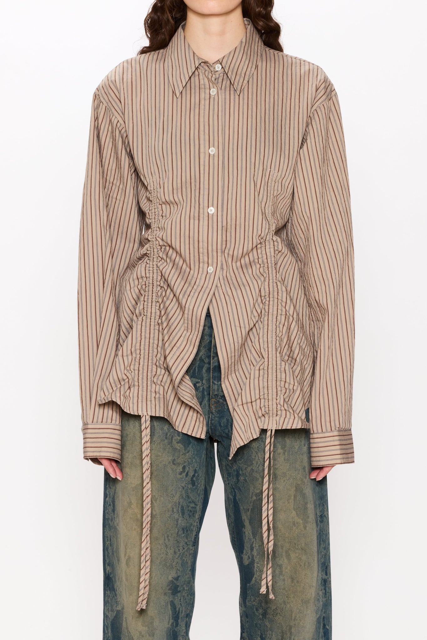 Drawstring Shirt in Vintage Brown Stripe – HOPE STHLM
