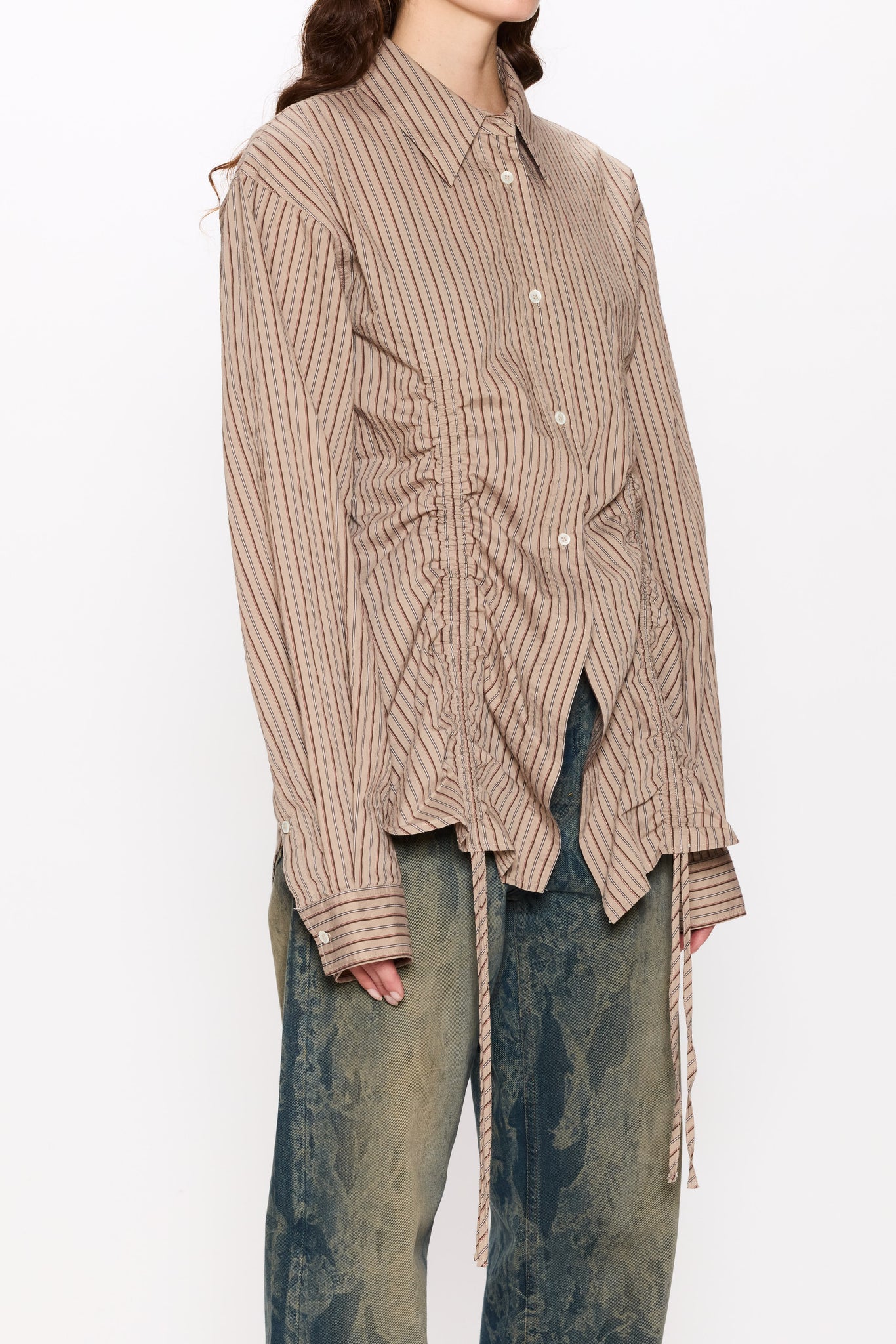 Drawstring Shirt in Vintage Brown Stripe – HOPE STHLM