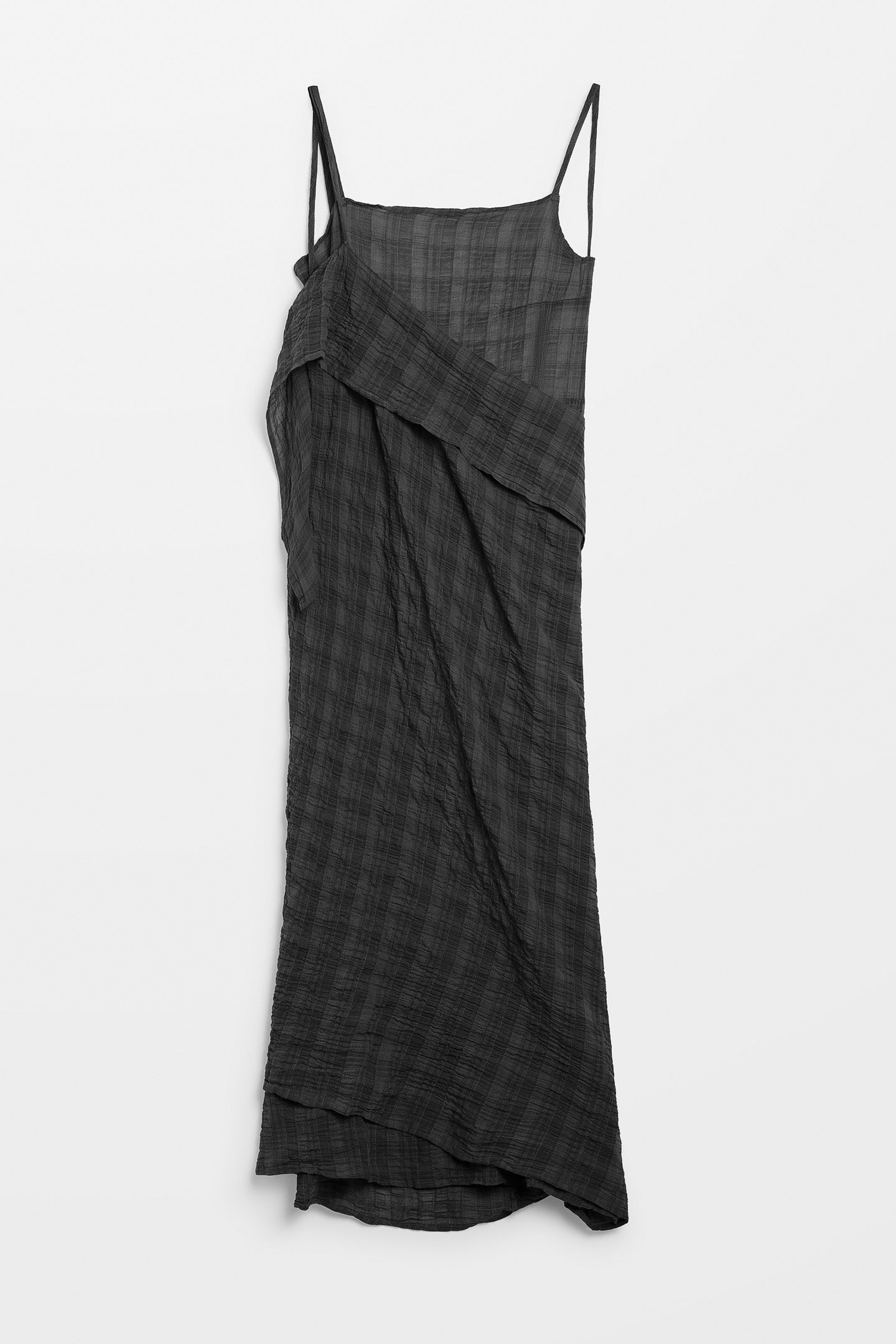Wrap-Over Dress in Grey Check Voile HOPE STHLM Wrap-Over Dress in Grey Check Voile HOPE STHLM