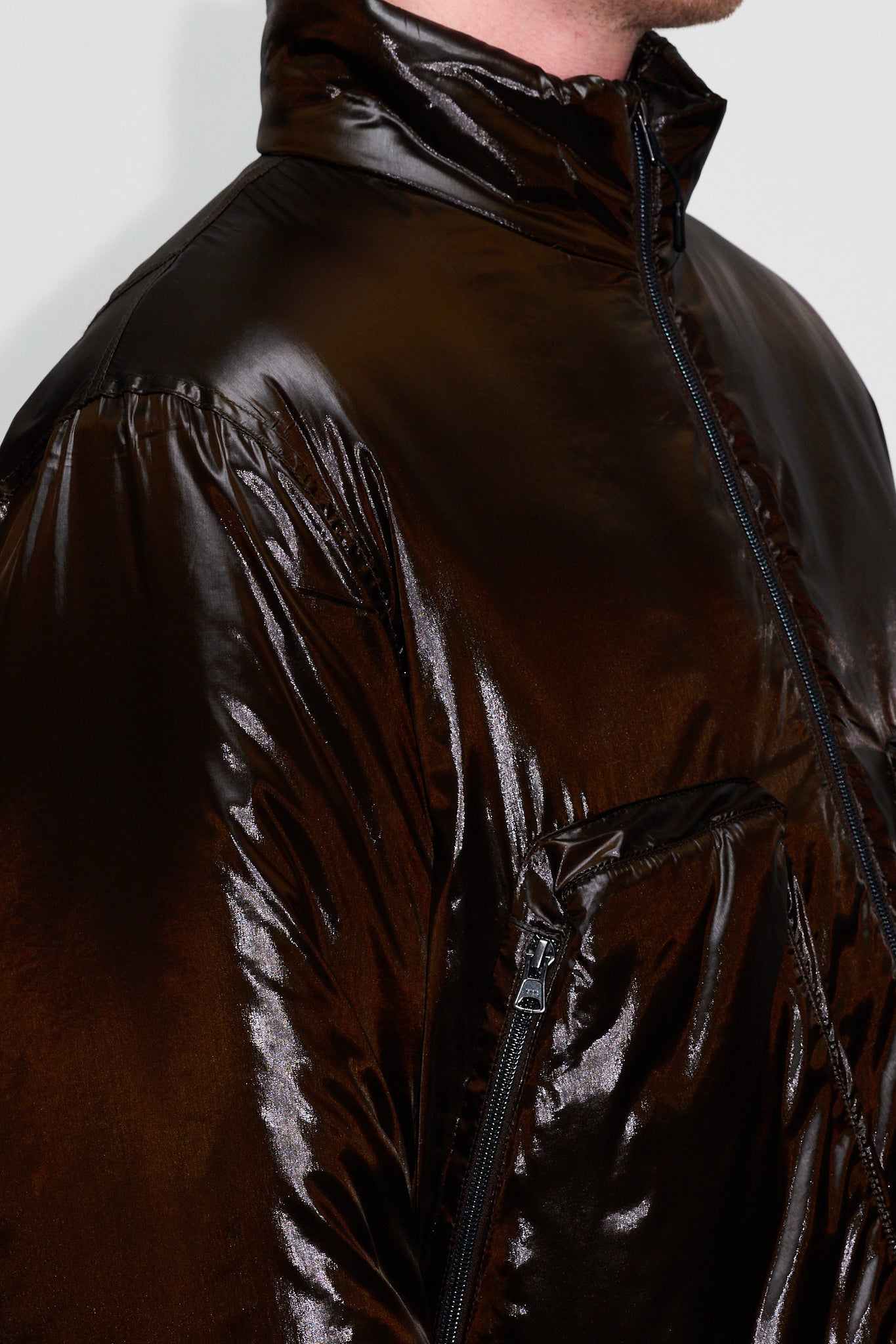 Boxy Puffer Jacket - Box Jacket in Shiny Brown Nylon – HOPE