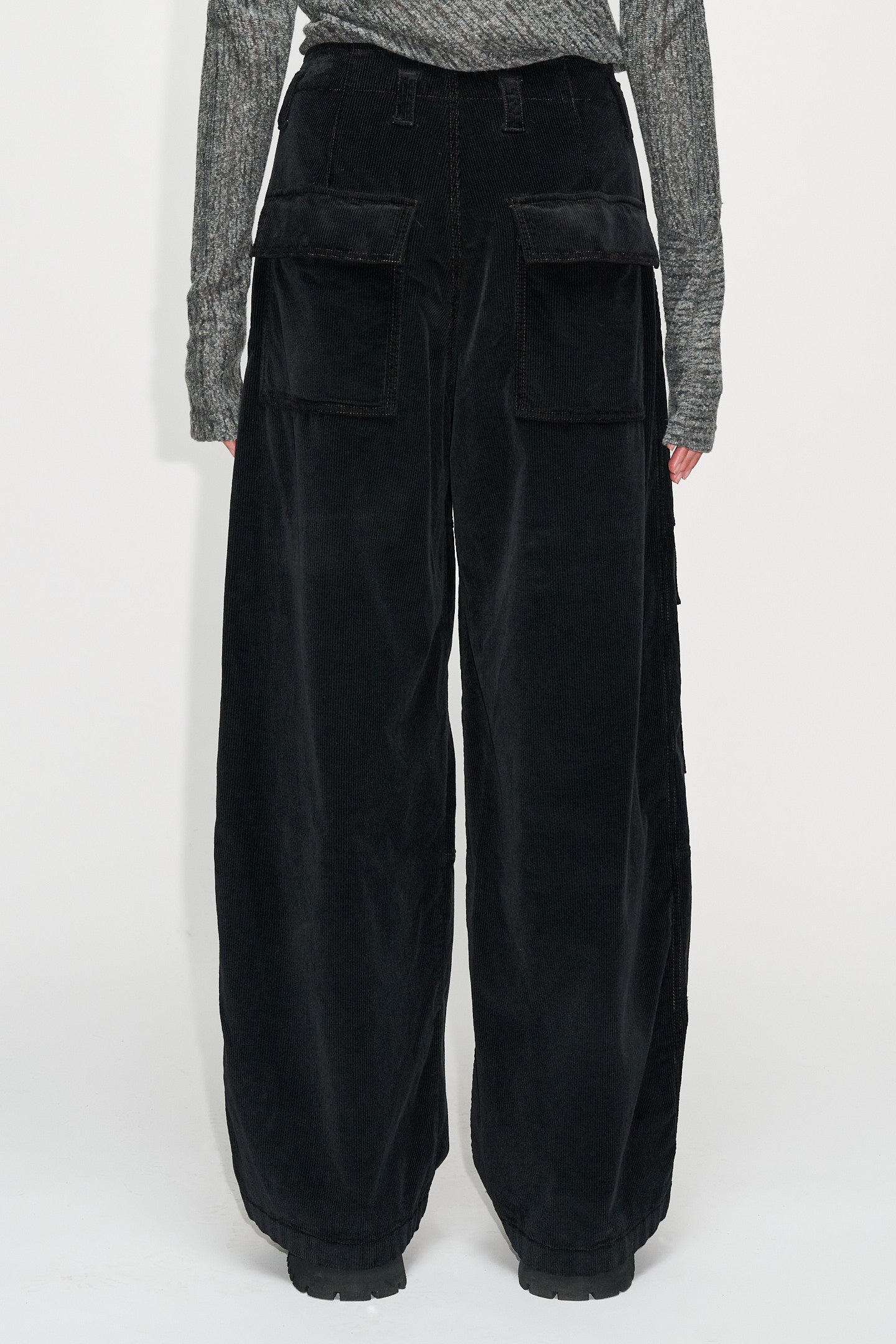 Wide Cargo Trousers - Heartbreak Trousers in Black Smooth