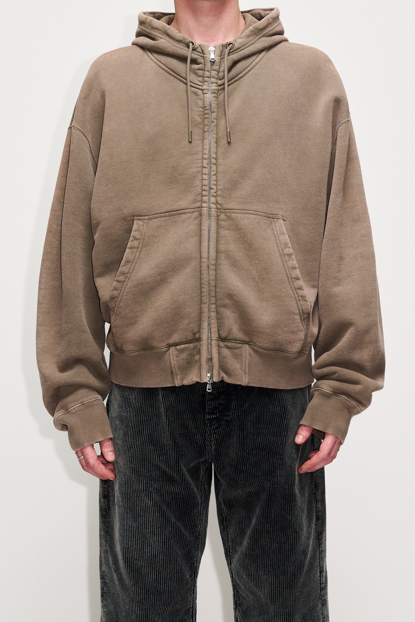 Oversized Zip-up Hoodie - Bubble Zip Hoodie in Vintage Mud