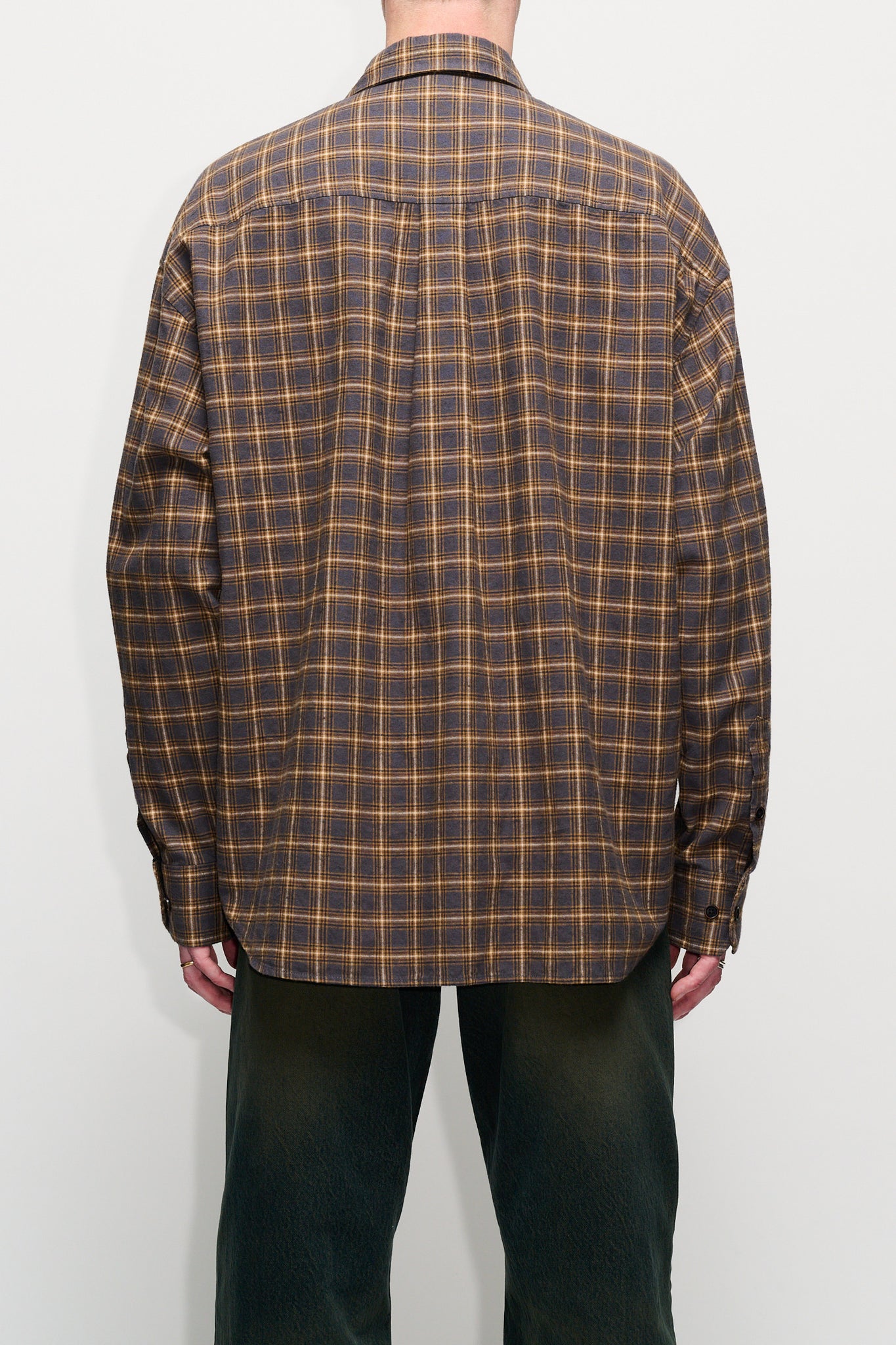 Wide Fit Shirt - Room Shirt in Mauve Check Linen Flannel