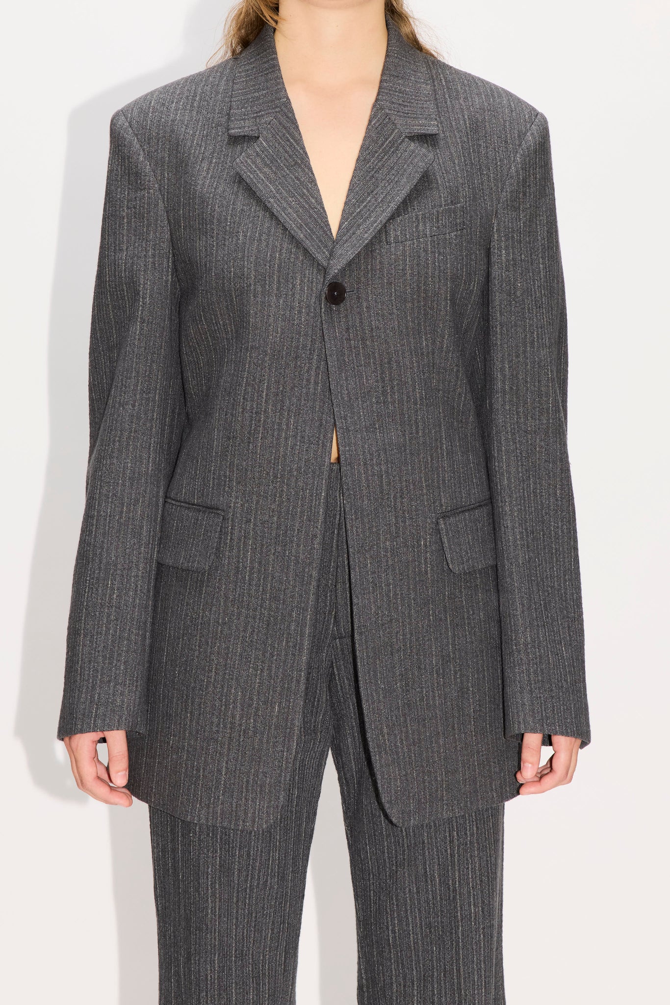 High Buttoned Blazer in Textured Blue Grey Stripe – HOPE STHLM