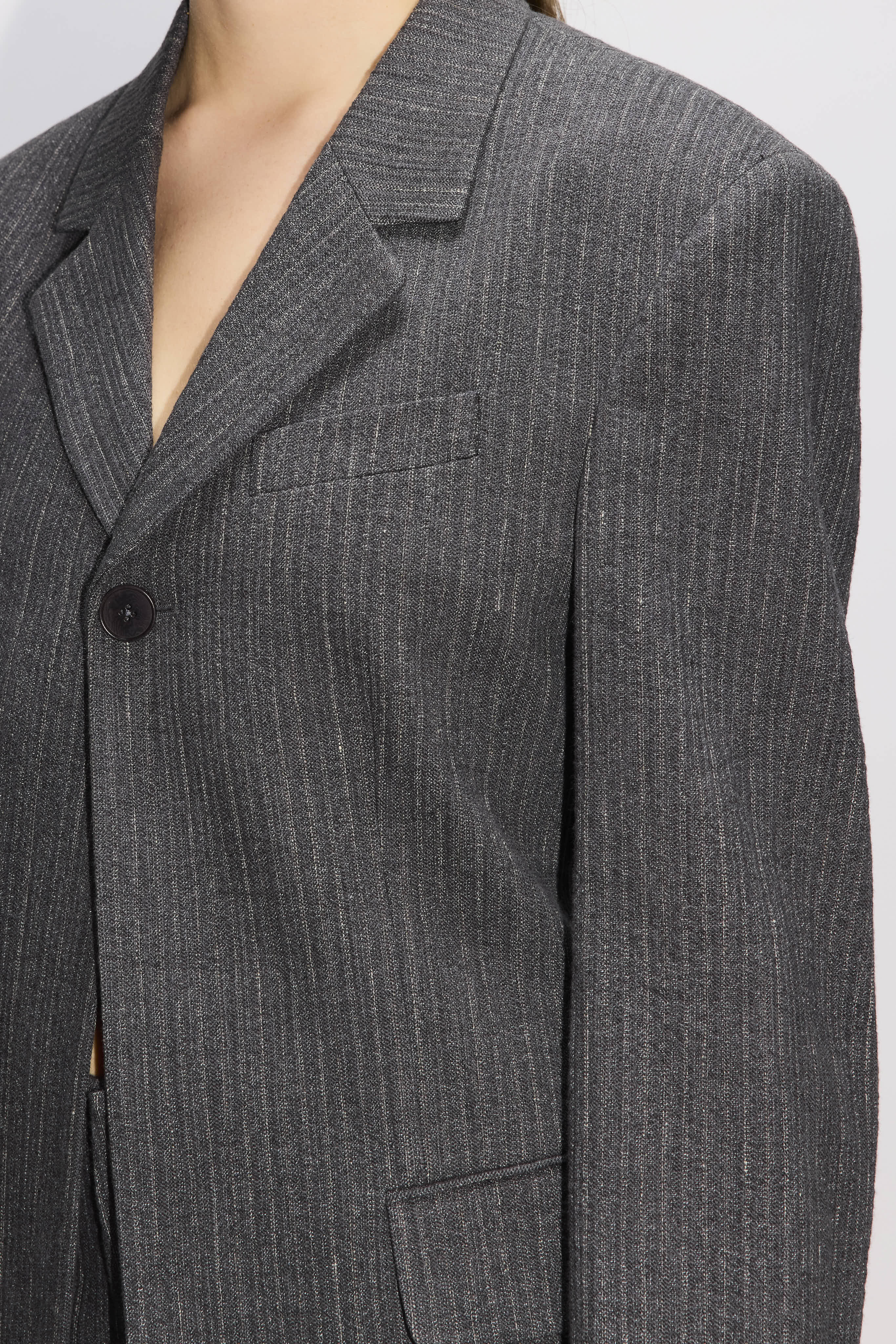 High Buttoned Blazer in Textured Blue Grey Stripe – HOPE STHLM