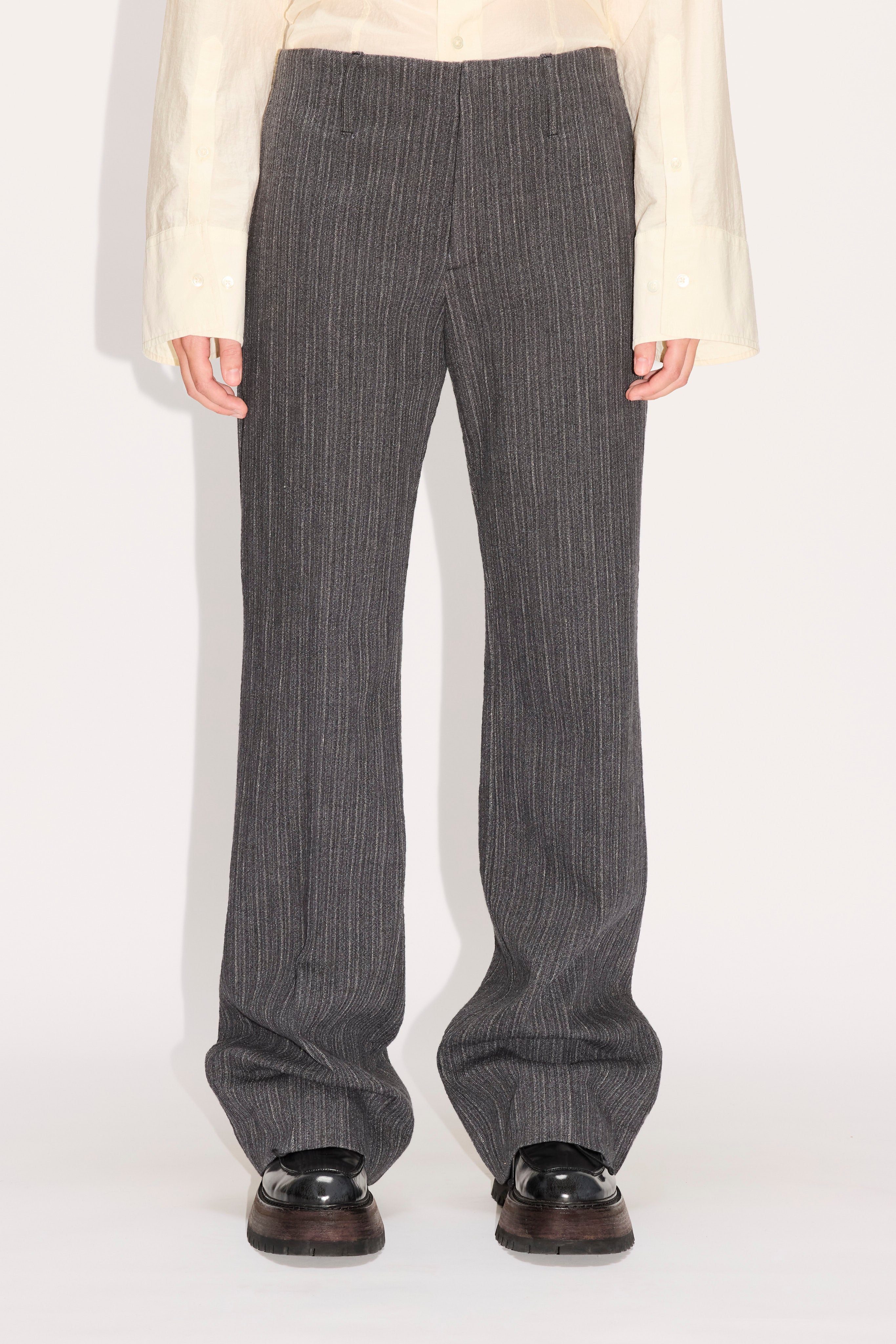 Low-Waist Trousers in Textured Blue Grey Stripe – HOPE STHLM