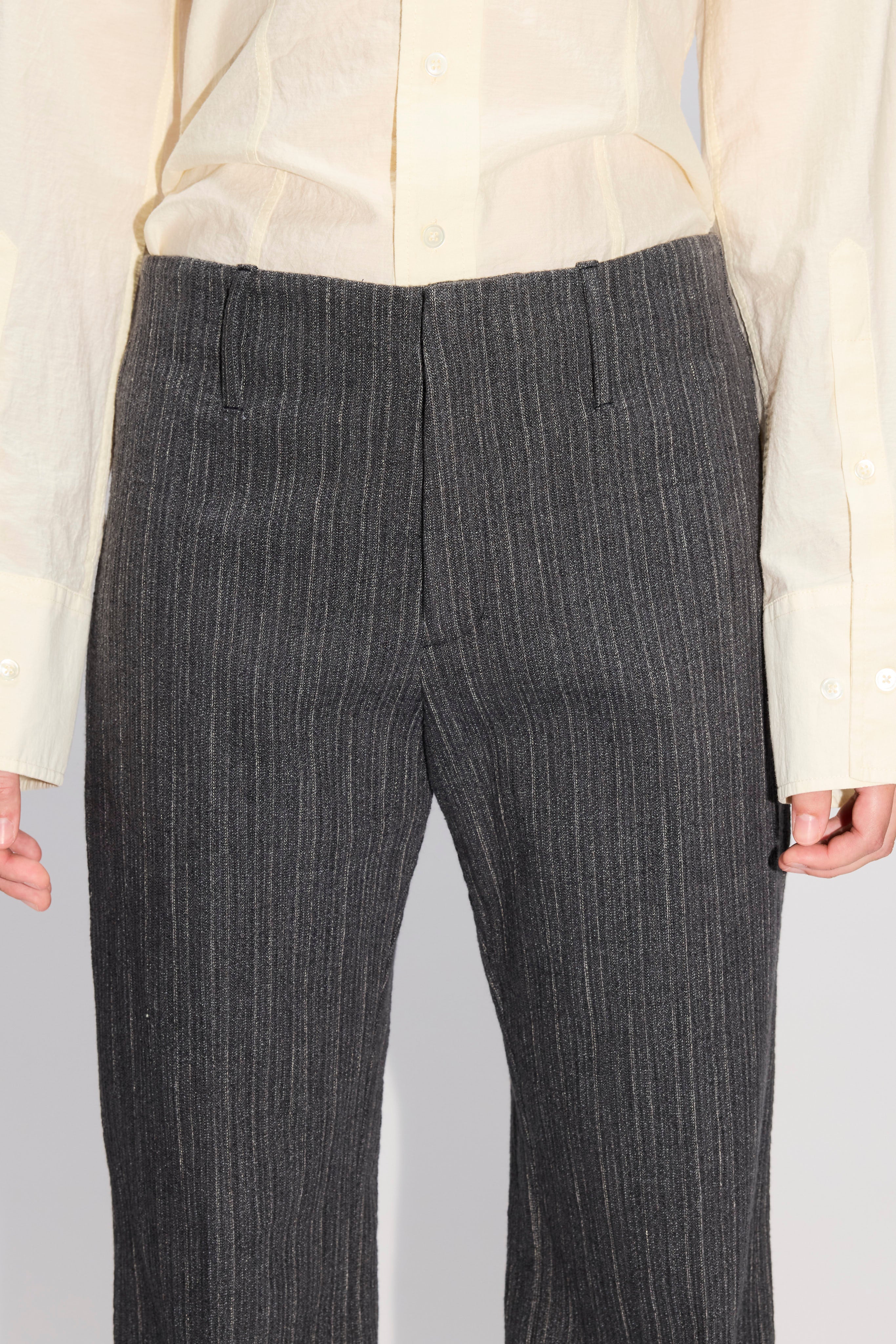 Low-Waist Trousers in Textured Blue Grey Stripe – HOPE STHLM
