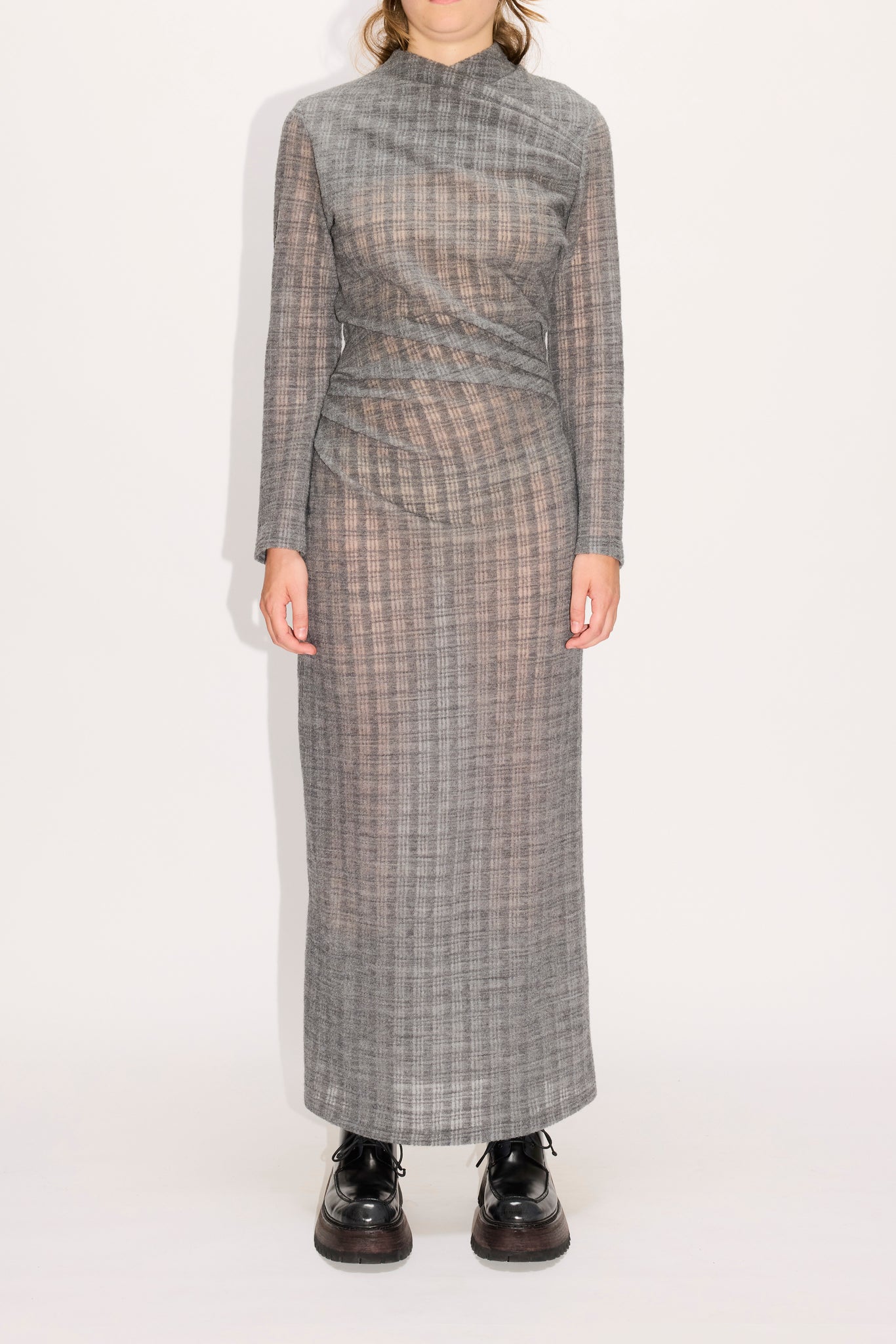 Draped Dress in Grey Check – HOPE STHLM