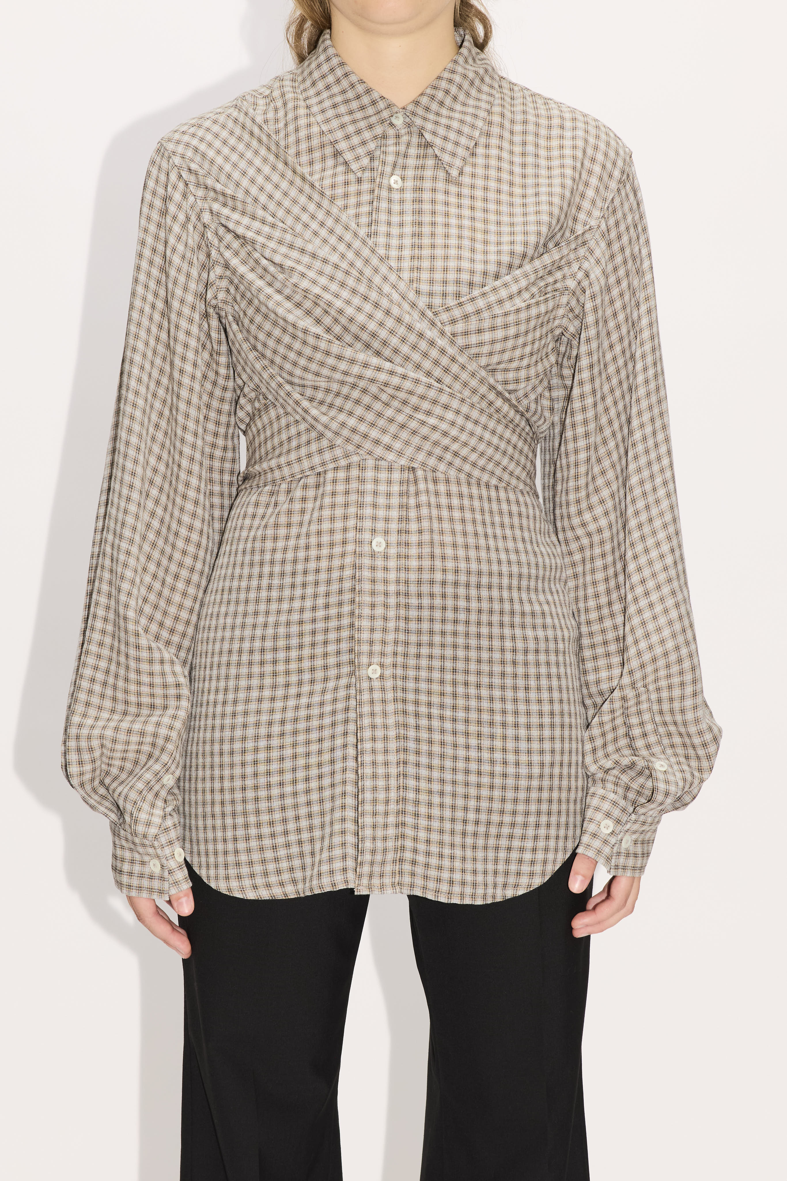 Wrapover Shirt in Soft Grey Check – HOPE STHLM
