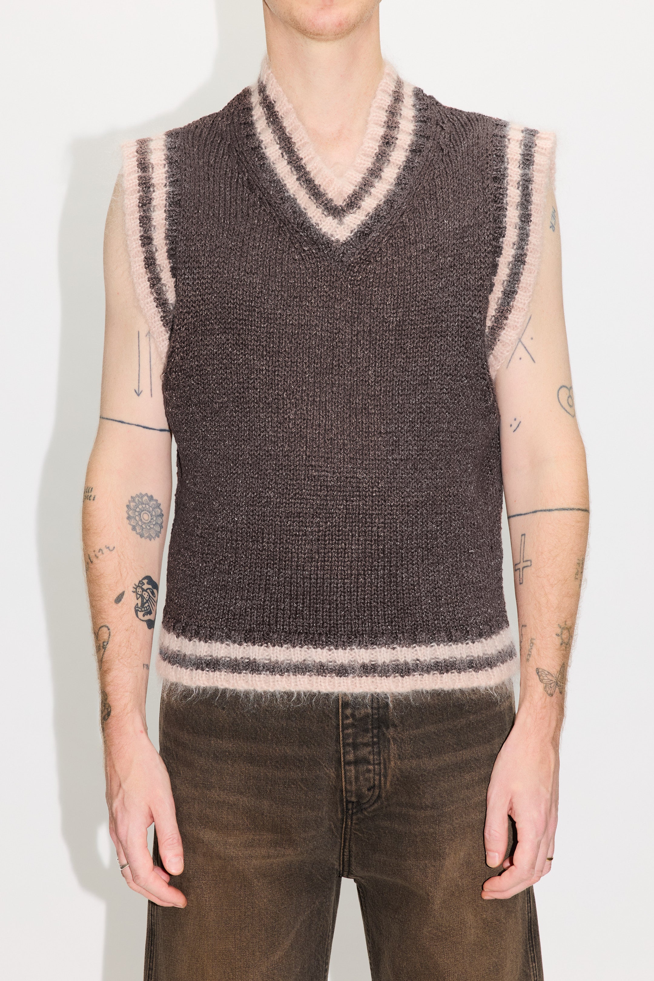 Boxy Knitted Vest - Education Vest in Dark Brown Linen