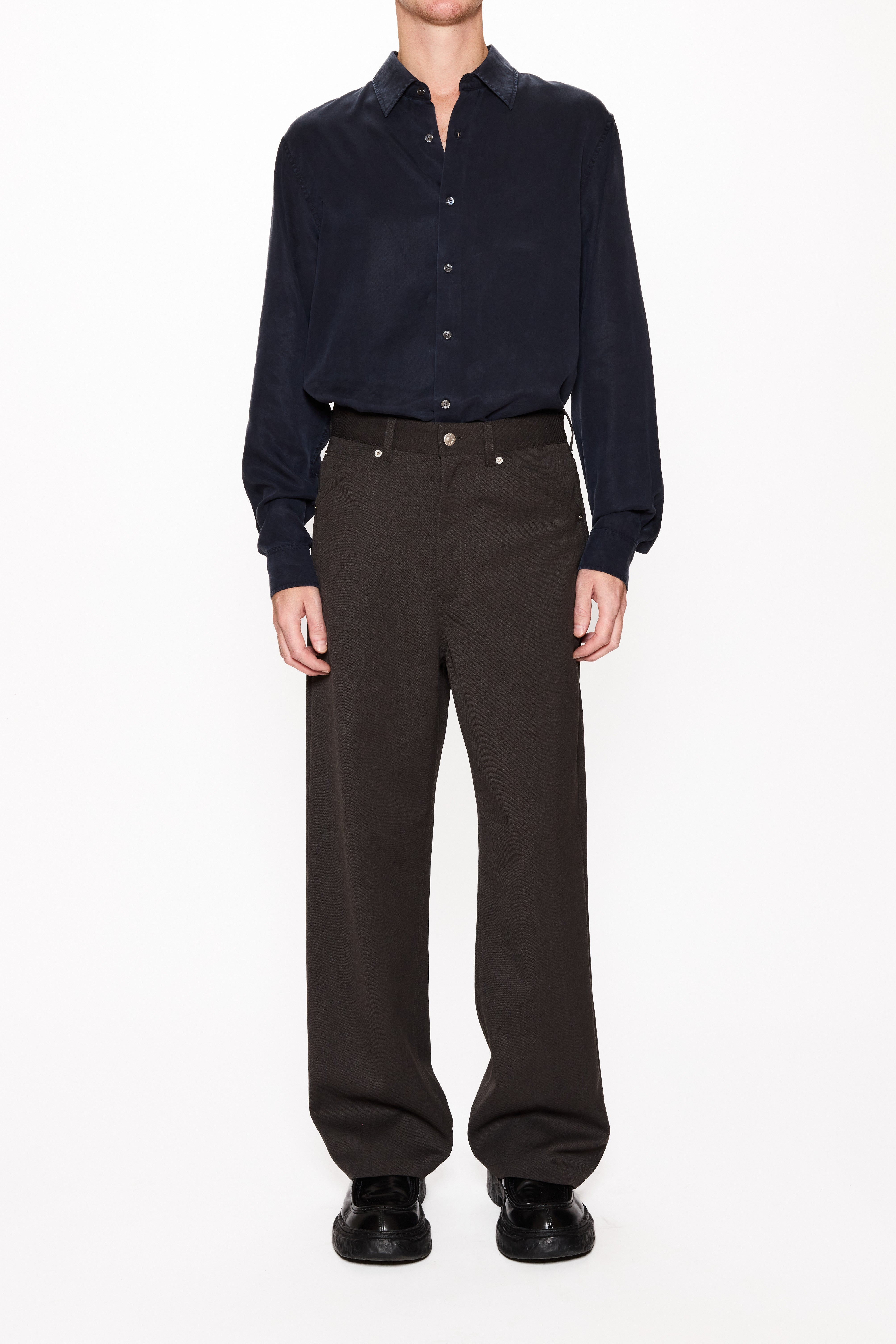 Loose Fit Trousers in Brown Melange Twill – HOPE STHLM
