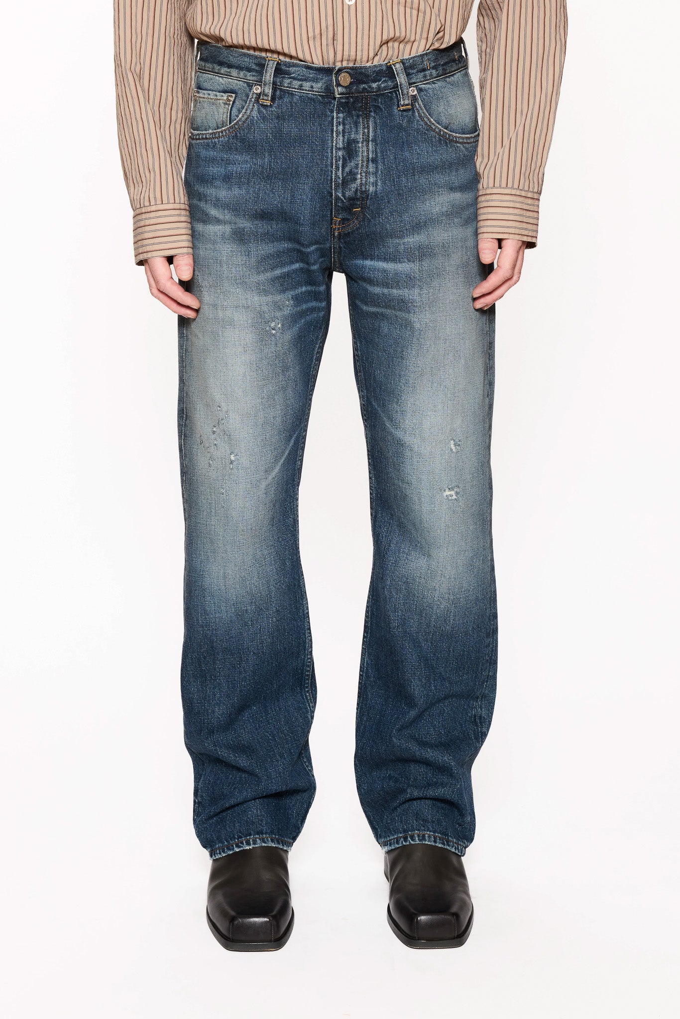 Relaxed Bootcut Jeans in Mid Blue Cross Hatch – HOPE STHLM