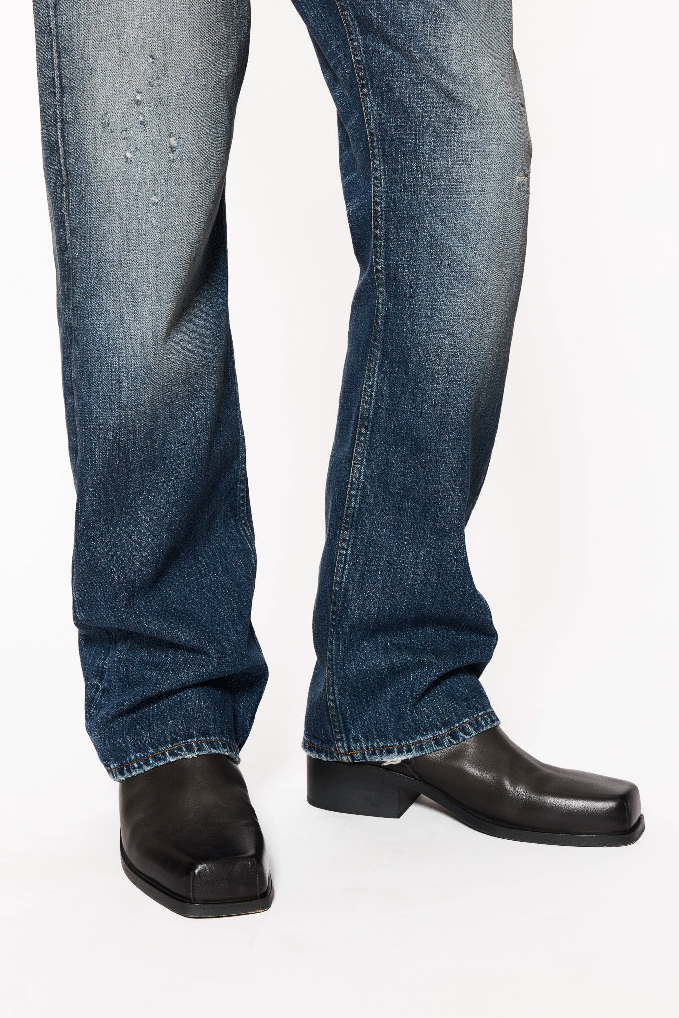 Relaxed Bootcut Jeans in Mid Blue Cross Hatch – HOPE STHLM