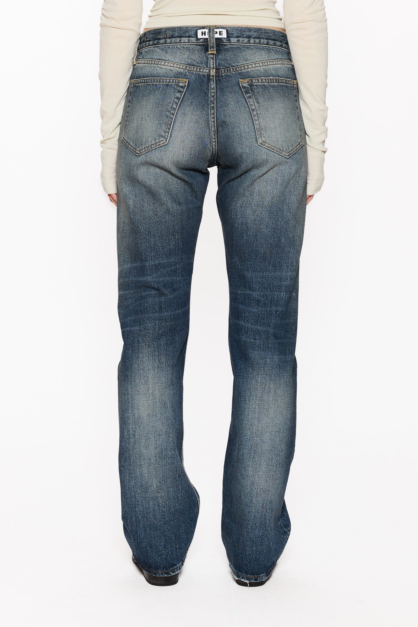 Relaxed Bootcut Jeans in Mid Blue Cross Hatch – HOPE STHLM