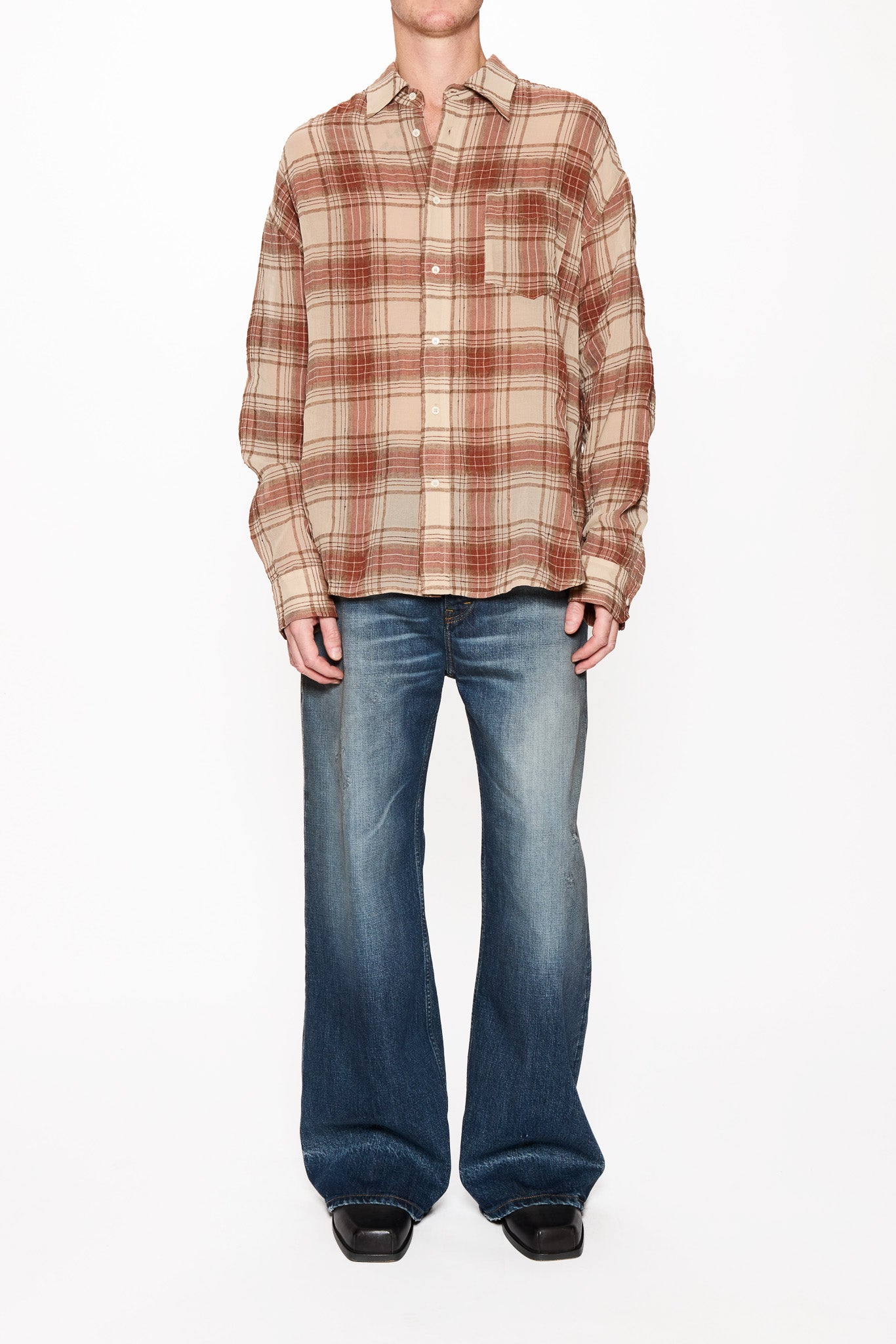 Wide-Leg Jeans in Mid Blue Cross Hatch – HOPE STHLM