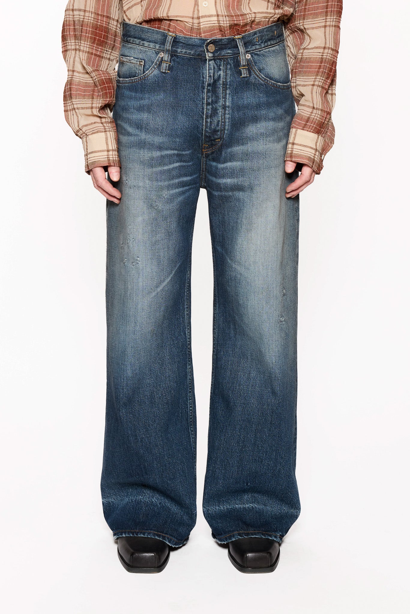 Wide-Leg Jeans in Mid Blue Cross Hatch – HOPE STHLM