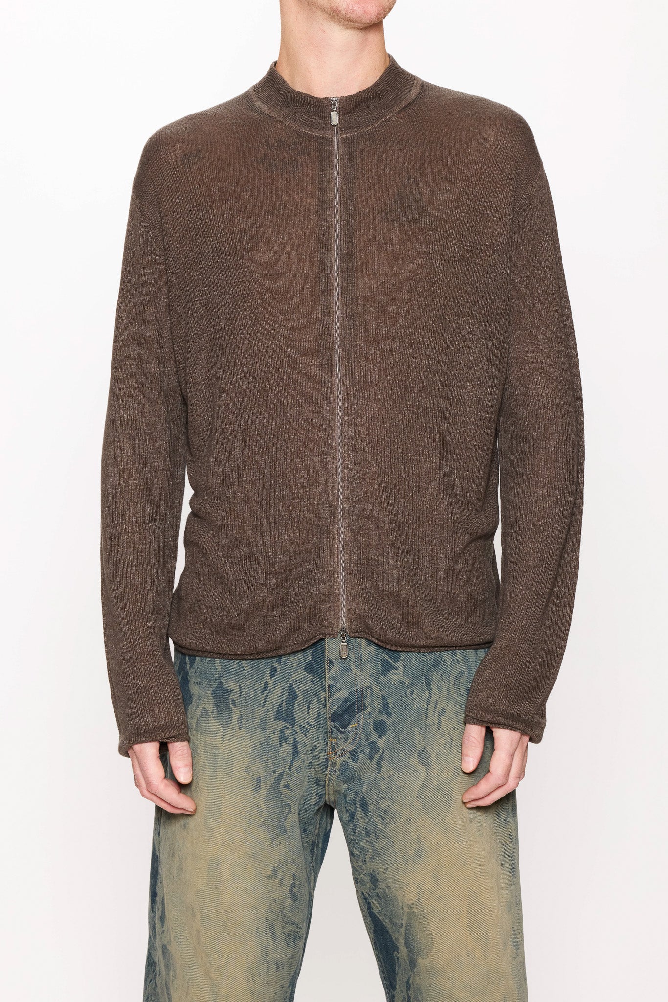 Zip-Up Cardigan in Brown Hemp Rib – HOPE STHLM