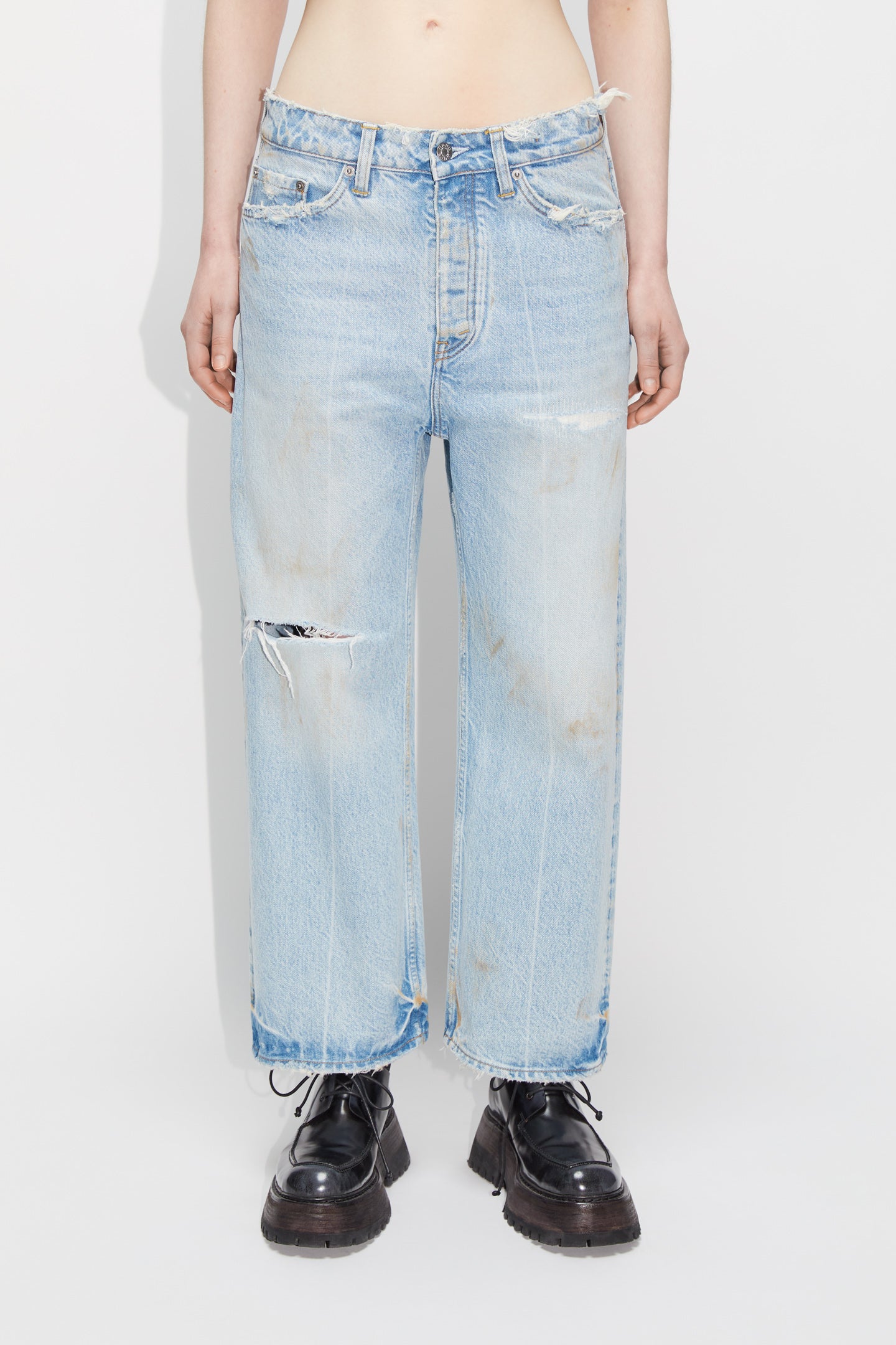 Wide-leg Cropped Jeans - Drop Jeans in Dirty Light Blue Vintage  