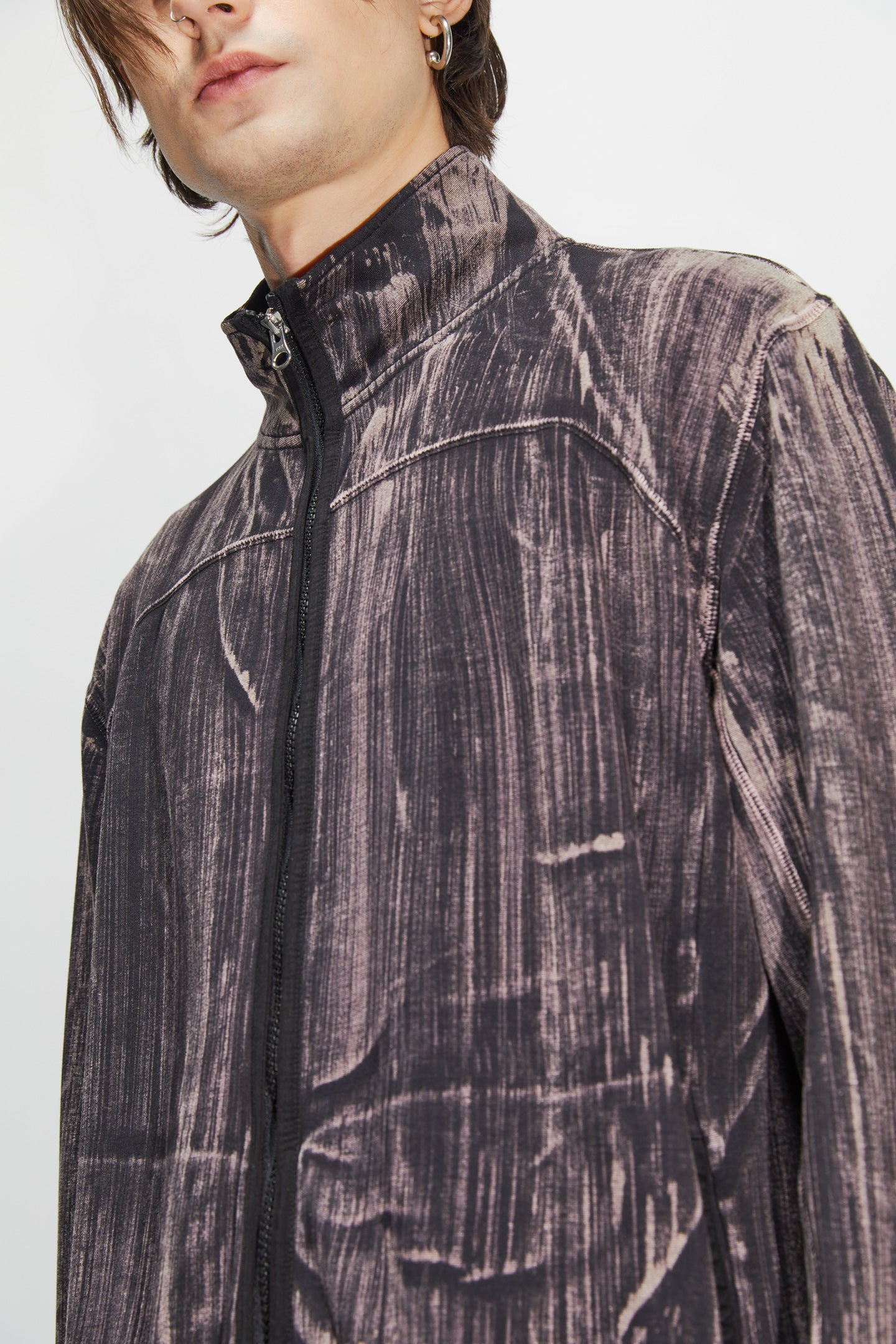 Zip-up Sweatshirt - Escape Sweatshirt in Black Brush Dye